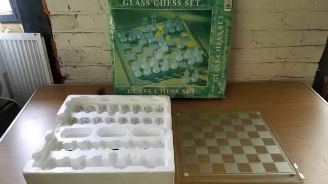 Fundex Etched Glass Chess Games Clear And Frosted Board Complete Set 15  Inch