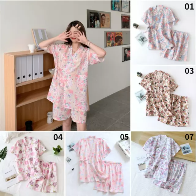 Giapponese Kimono Set Pigiama Mussolina Cotone Pigiama Sakura Yukata Sauna