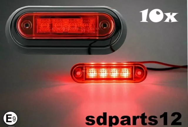 10x Feux de Gabarit Position Arrière LED Rouge 12-24V pour Camion Remorque E9