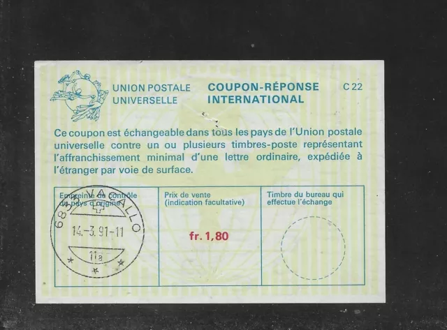 International Reply Coupons: Switzerland: Type D2; 1.80 Franc 1975 Issue
