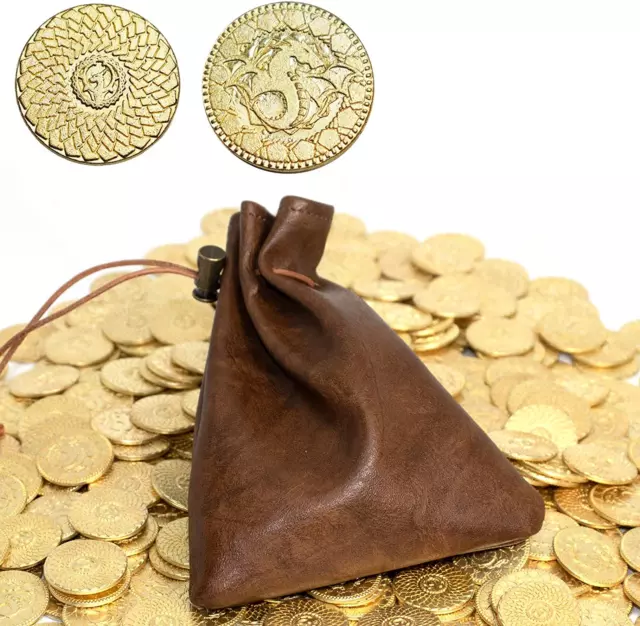 50 DND Coins Fantasy Coins & Leather Bag Metal Tokens Game Coins for Board Ga...