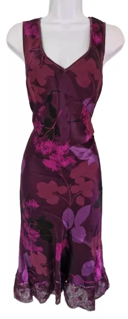 Womens Monsoon Purple Floral Silk Lace Velvet Bias Vintage Y2k Midi Slip Dress12