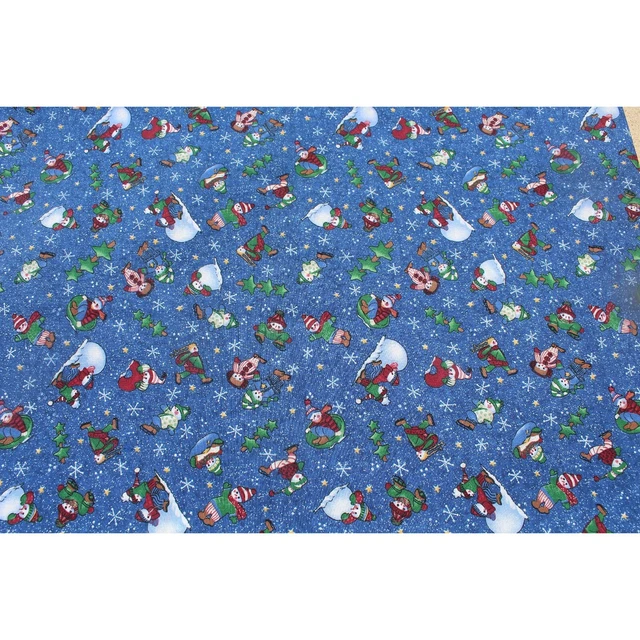 SMALL PRINT SNOWMAN Christmas Cotton Fabric by the HALF yard, Red Green