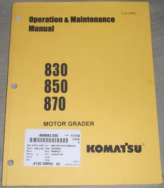 Komatsu 830 850 870 Motore Selezionatore Operatore Operazione &