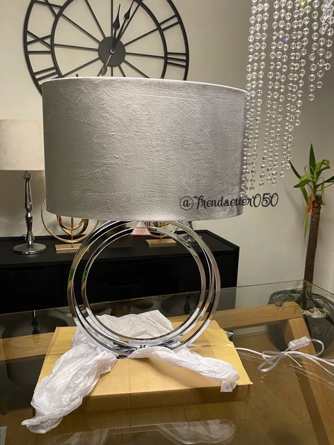 2X L Set Silber Chrom Richmond Tischlampe grau Samtschirm £220 für Lianne