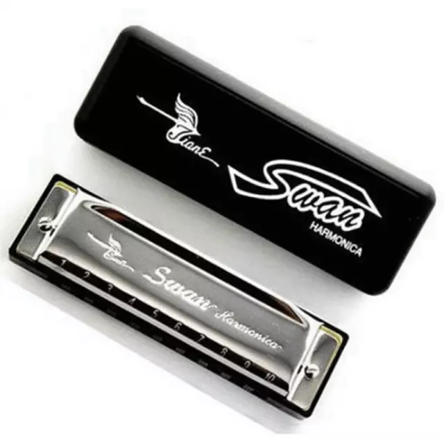 New Silver Swan Harmonica 10 Hole Key of C for Blues Rock Jazz Folk Harmonica UK