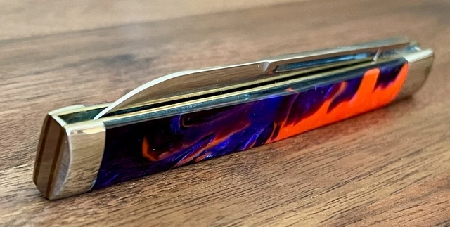 1993 Schatt & Morgan USA Orange Black Purple Celluloid Doctor Physician Knife