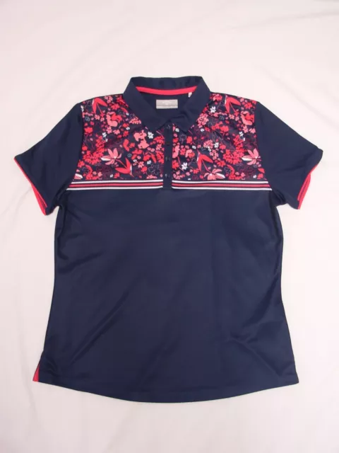 Callaway Women's Sz Large Golf Polo Shirt Opti Dri Navy Pink Floral Short Sleeve