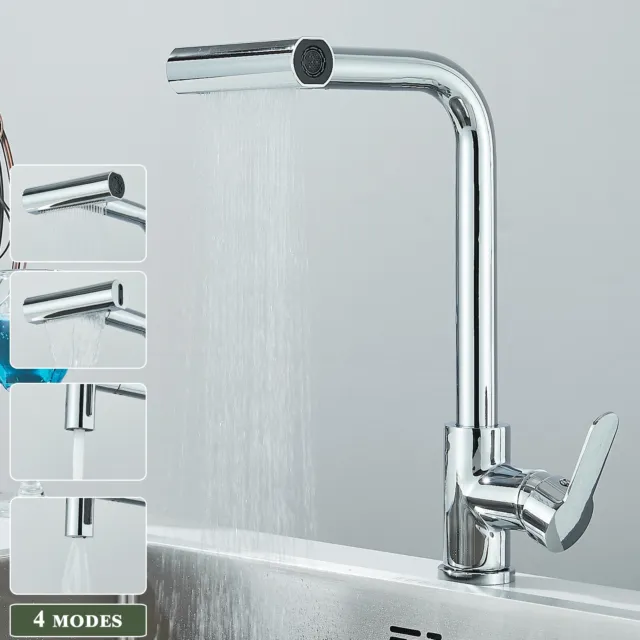 Chrome Kitchen Sink Faucet Pull Down Sprayer Single Handle Swivel Mixer Faucet