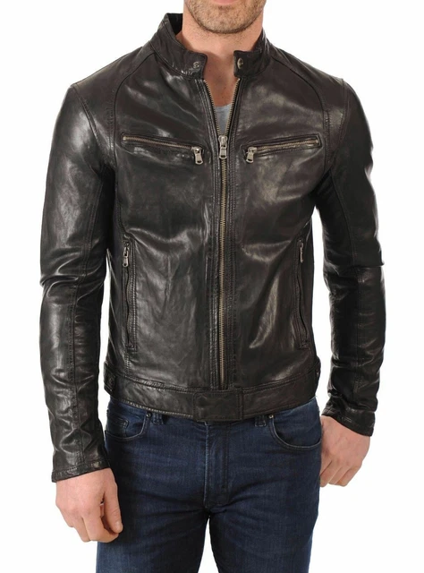 Jacket Leather Mens Vintage Men Motorcycle Coat Biker Size Bomber Suede Black C2