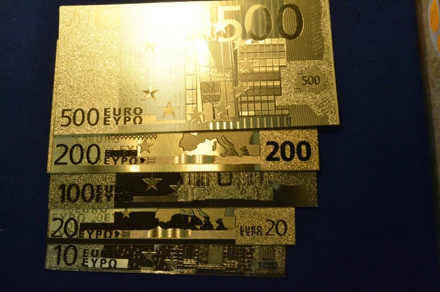Lot* 24K Gold Plated Notes 10 Euro- 500 Euro Novelty Notes