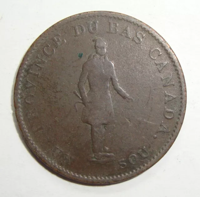 1837 Un Sou Lower Canada Half Penny Token Coin