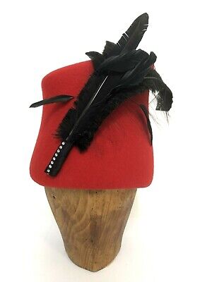Vintage Lucila Mendez Burgundy All Feather  With Velvet Ribbon Ladies Hat SZ-S Accessoires Hoeden & petten Nette hoeden Hoge hoeden 