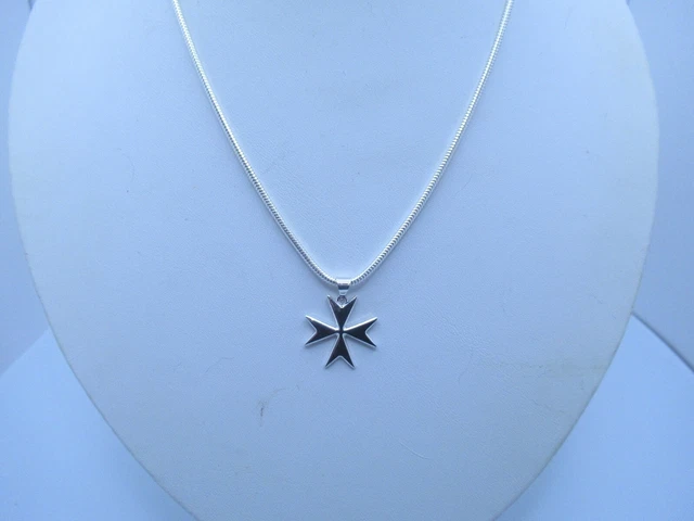 Sterling Silver Maltese Cross on a 16 Inch 1.5mm Snake Chain