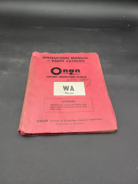 Onan Electric Generating Plants Wa Series Instruction Manual And Parts Catalog