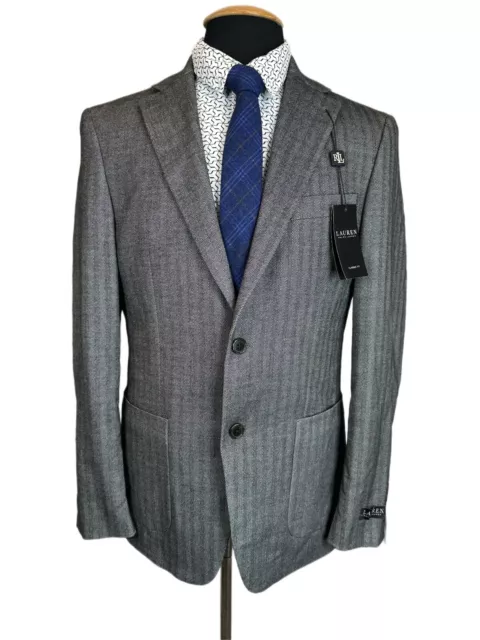 New $195 Ralph Lauren Lacota Mens 38R Gray Herringbone Sport Coat Blazer