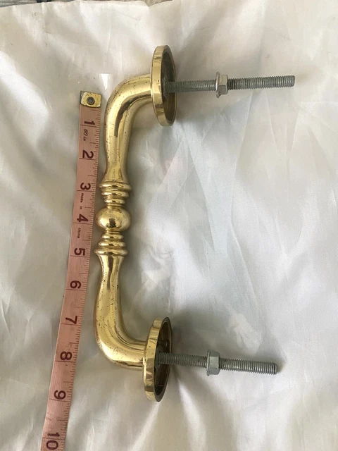 Large Vintage HEAVY SOLID BRASS 9 inch DOOR PULL HANDLE. WITH BACK PLATE .