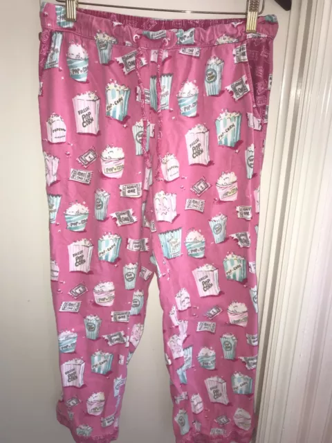 MUNKI MUNKI POP Corn Fun Movie Night Pink Flannel Pajama pants S Cotton ...