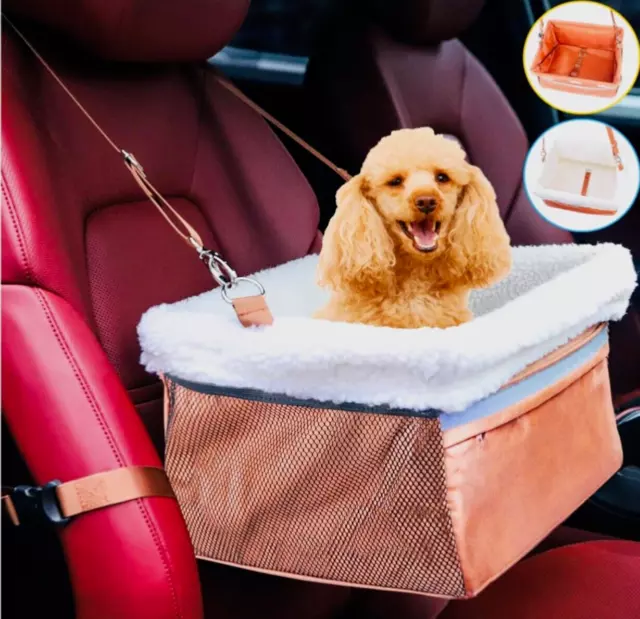 Luxury Dog Car Seat Booster Carrier with Adjustable Harness Strap. Tan Colour