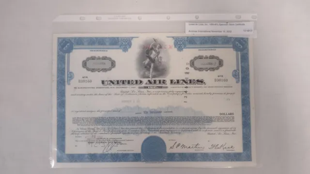 United Air Lines Inc., 1950-60's Specimen Bond Certificate