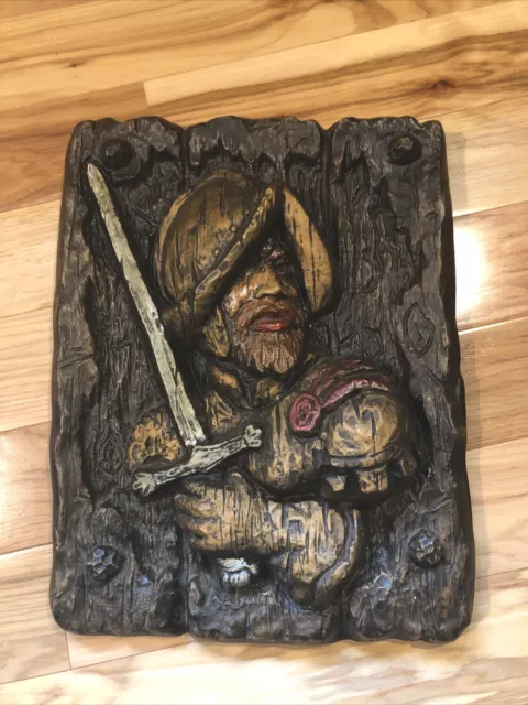 Vanguard Studio Style 3D Spanish Conquistador Faux Wood Carving Plaster Wall Art