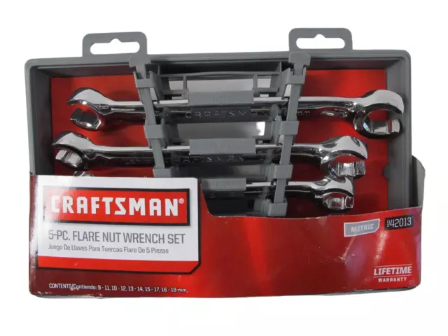Craftsman NUEVO 5 piezas 10 Tamaños Llave de Tuerca de Brote MÉTRICA Set 42013 Nuevo de Reedición Vida 9-18mm