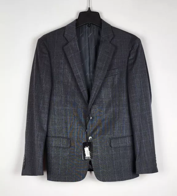 Armani Exchange Modern-Fit Stretch Wool Suit Jacket Grey/Blue Windowpane 38S NWT