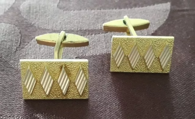 Vintage Manschettenknöpfe rechteckig mit Rautenmuster  goldfarben