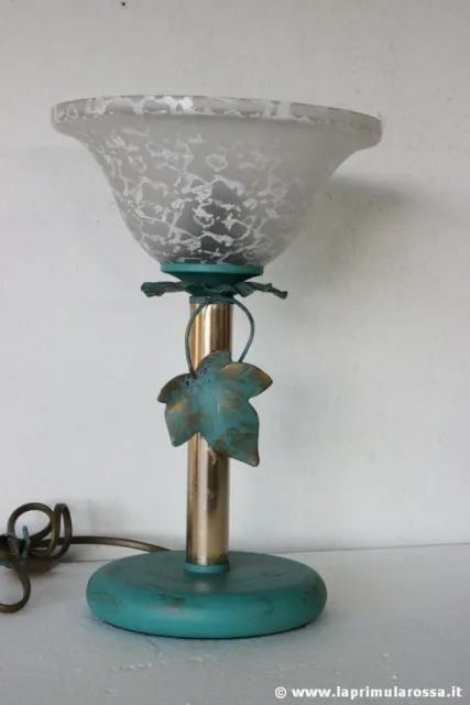 Lampada Da Tavolo Vintage Stile Shabby Abat Jour Base Dipinta  Table Lamp Italy