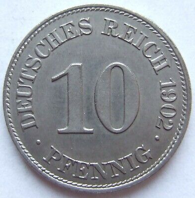 Pièce de Monnaie Reich Allemand Empire 10 Pfennig 1902 E En Uncirculated