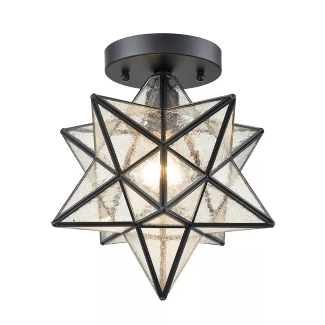 Moravian Star Light Flush Mount Ceiling Light with Seeded Glass Shade 12 inch