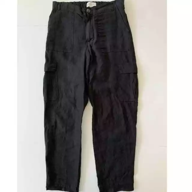 Michael Stars Cargo Pants Women’s Size S Black Linen Straight Leg Zipper