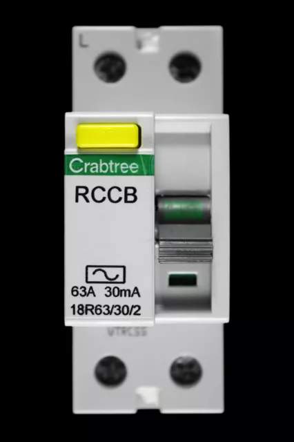 CRABTREE 63 AMP 30mA DOUBLE POLE RCCB RCD LOADSTAR TYPE AC 18R63/30/2