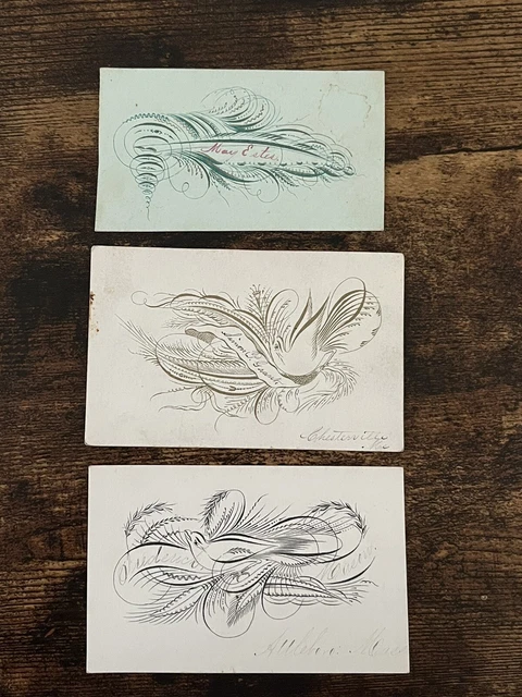 Victorian Flourished Ornate Calling Cards Set Of 3