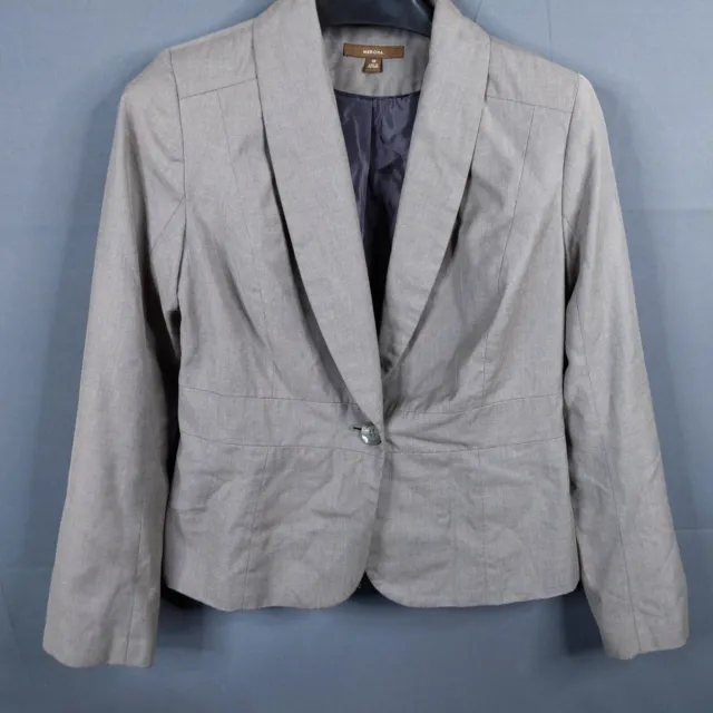 Merona Womens Blazer Jacket Size 12 Brown Taupe Single Button Fully Lined Career