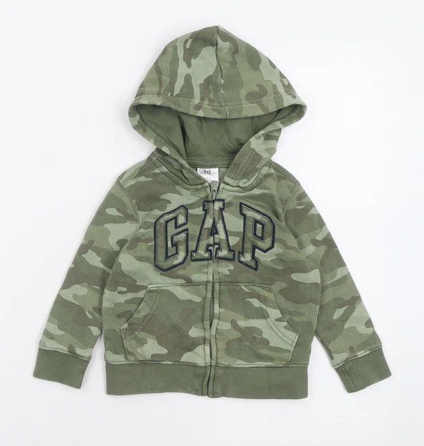 Felpa con cappuccio verde mimetica Gap Boys cotone cerniera intera taglia 2 anni cerniera