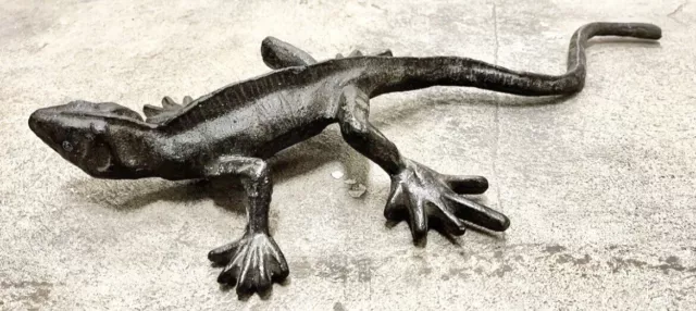 Cast Iron Lizard 17" Long Heavy Reptilian Model, Glass Eyes