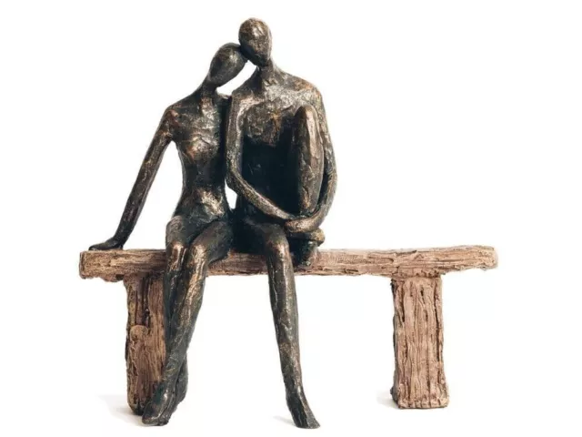 Harmony Couple on Bench Sculpture in Bronze Finish