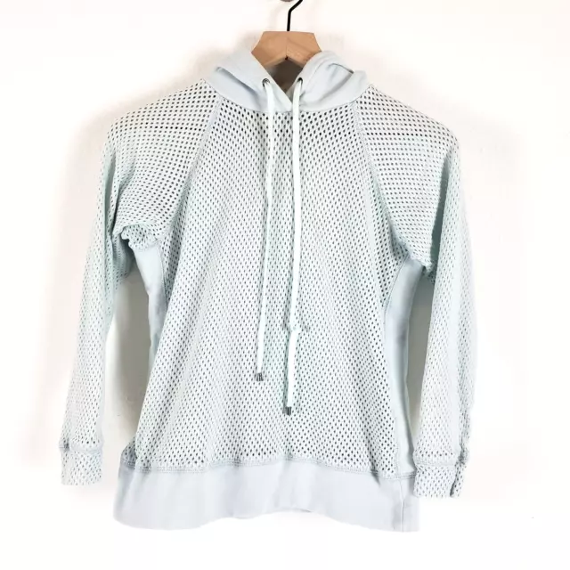 Rebecca Taylor SIZE XS Hooded Mesh Knit Pullover Light Blue Hoodie Sweatshirt