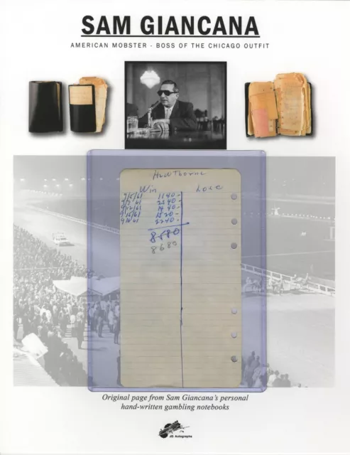 Sam Giancana - Chicago Mob Boss - Sept 1961 Hand-Written Betting Book Page