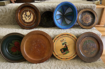 8 Vintage Decorative Wooden Plate & Bowls Wall Hanging Decor Hand Painted & Made