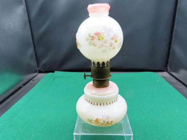 ANTIQUE MINIATURE OIL LAMP w/ EMBOSSED FLOWERS