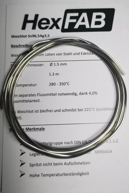 Weichlotdraht D1,5mm 1,3m lang zum Löten von Edelstahl und Stahl mit 4%