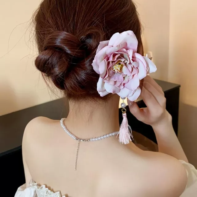 Gradient Color U Shape Hairpin Fabric Peony Flower Hairpin  Party