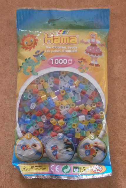 HAMA BEADS - Bag Of 1000 Beads - Translucent Mixed - Free Postage £3.89