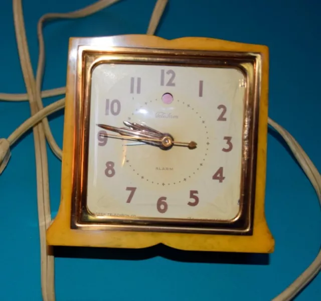 1930s Art Deco Butterscotch Bakelite  Telechron Catalin Alarm Clock