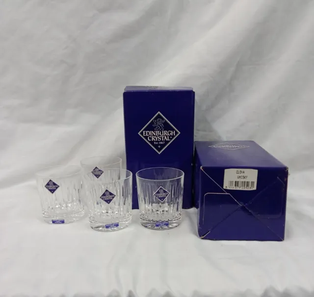 Set Of 4 Edinburgh Crystal Clova Design Whisky Glasses