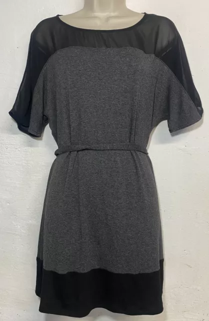 NWT White House Black Market Medium Dress Gray Short Sleeve Tie Waist Mini