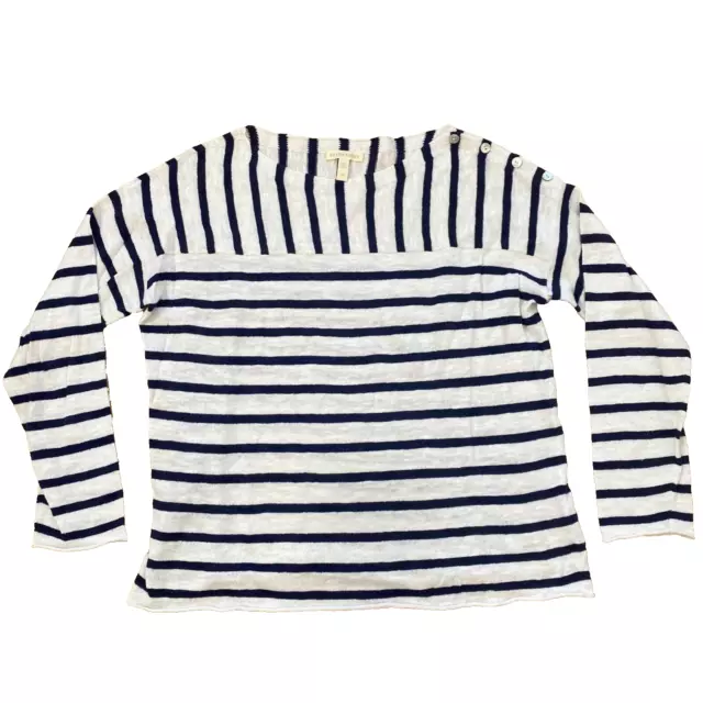 Eileen Fisher Women's Bateau Neck Organic Linen/Cotton Stripe Long Sleeve Top S