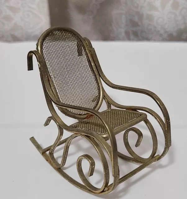 Dollhouse Miniatures - Brass Rocking Chair  w/ Mesh Back and Seat